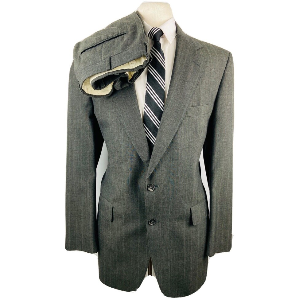 VINTAGE LACROSSE Mens 42L Gray Stripe USA 2 Piece Suit With Dress Pants 34x30